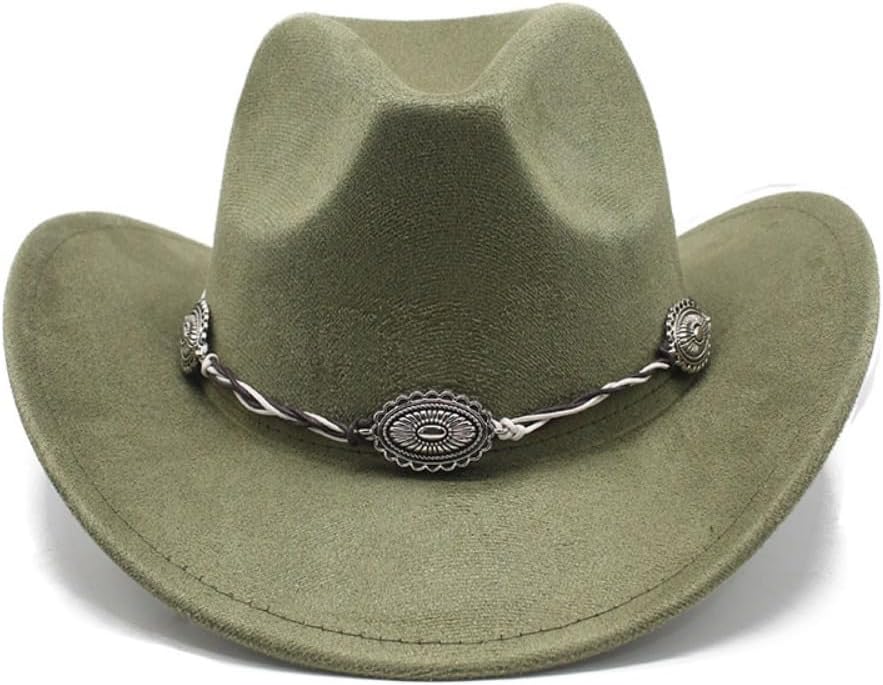 Black Western Cowboy Hat with Silver Concho Hatband, Wool Felt, Wide Brim, Classic Style