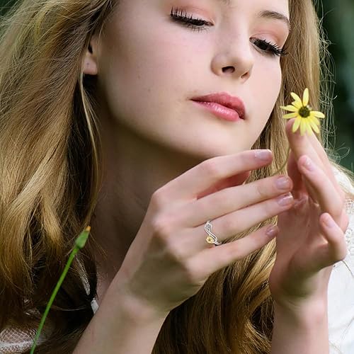 Vista 3 de STARCHENIE Anillo de plata de ley 925 con girasol infinito para mujer, talla 5-10
