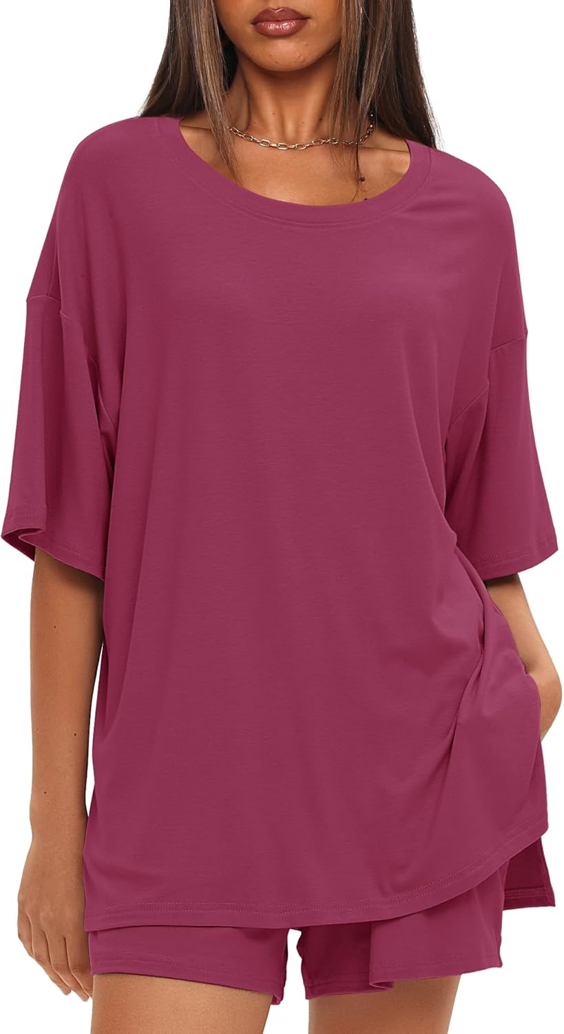 Darong Women's 2 Piece Lounge Set Short Sleeve Boxy T-shirt & Shorts Comfywear Summer Pajama Set Loungewear Set - Image 4