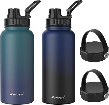 Navigate 32 oz Stainless Steel Insulated Water Bottle,Double Walled Leak Proof Keep Cold for 24 Hrs Hot for 12 Hrs, Blue Gradient & Blue to Black