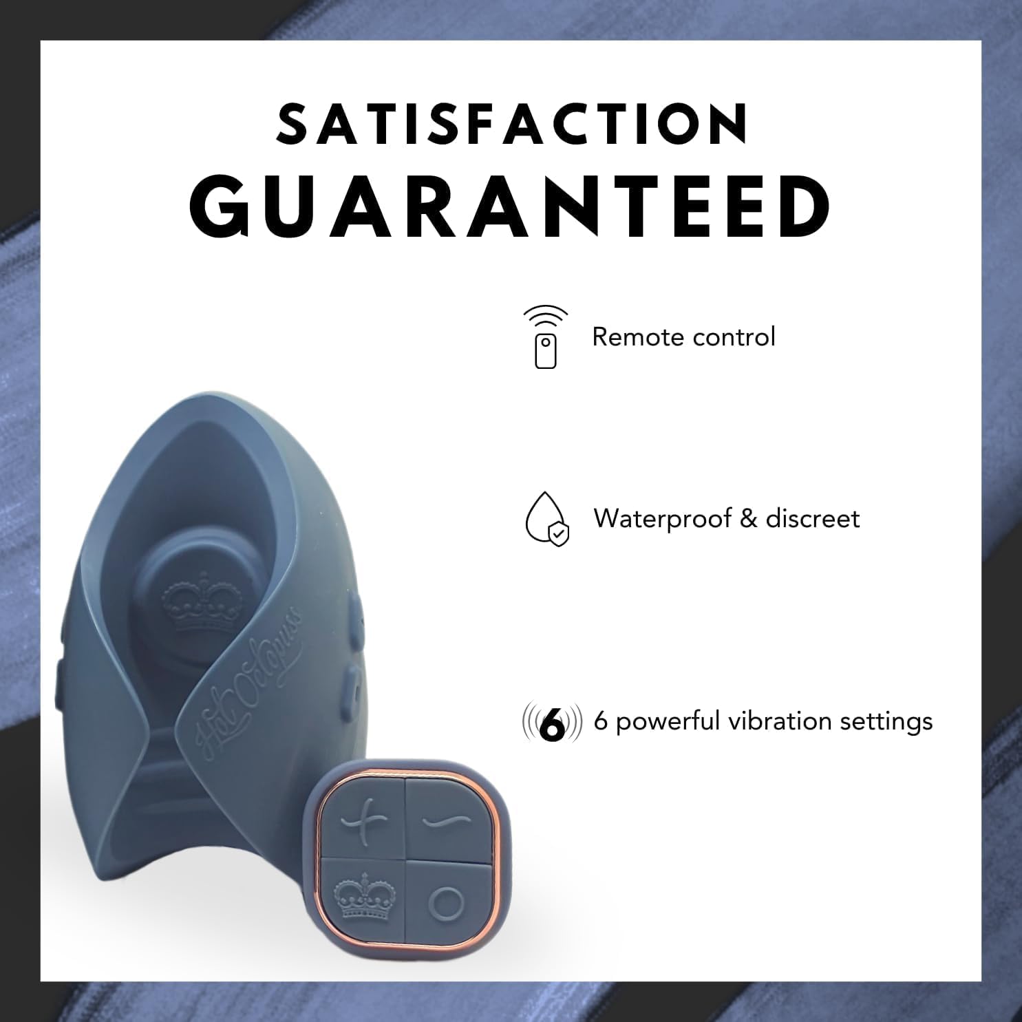 Hot Octopuss Pulse Duo with remote, indicating waterproof and 6 vibration settings