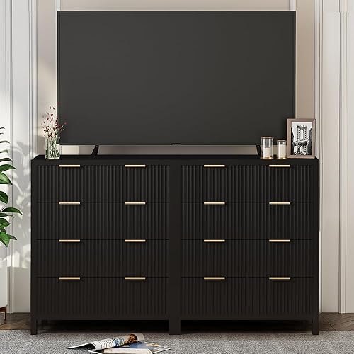 Vista 23 de Juego de 2 mesitas de noche con cajones, moderna mesa auxiliar de cama grande a rayas con 2 cajones, mesita de noche moderna de mediados de siglo