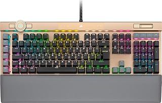 Corsair K100 RGB Optical-Mechanical Gaming Keyboard (CORSAIR OPX Keyswitches: Hyper-fast & Linear, PBT Double-Shot Keycaps, Elgato Stream Deck Integration) QWERTY, Midnight Gold