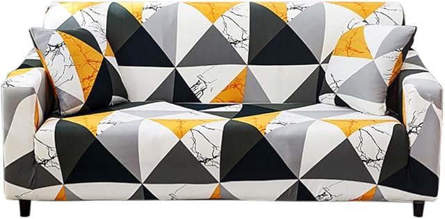 HOTNIU Printed Stretch Sofa Cover Elastic Polyester Spandex Couch Covers- Universal Fitted Sofa Slipcover for Couch Furniture Protector (Medium, Dark Green Geometry)