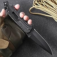 Vista 7 de 5-in-1 Multitool Folding Knife, Stainless Steel, Black - Camping Knife with Bottle Opener, Glass Breaker, Seatbelt Cutter and Wrench Negro