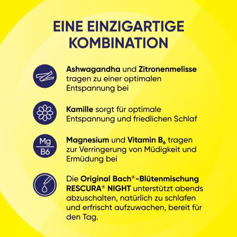 Bachblüten Original Bach RESCURA PLUS Ruhige Nächte 30 vegane Kapseln | Bachblütenmischung mit Ashwagandha und B-Vitaminen für ruhige Nächte | Friedlich schlafen | ehemals Rescue