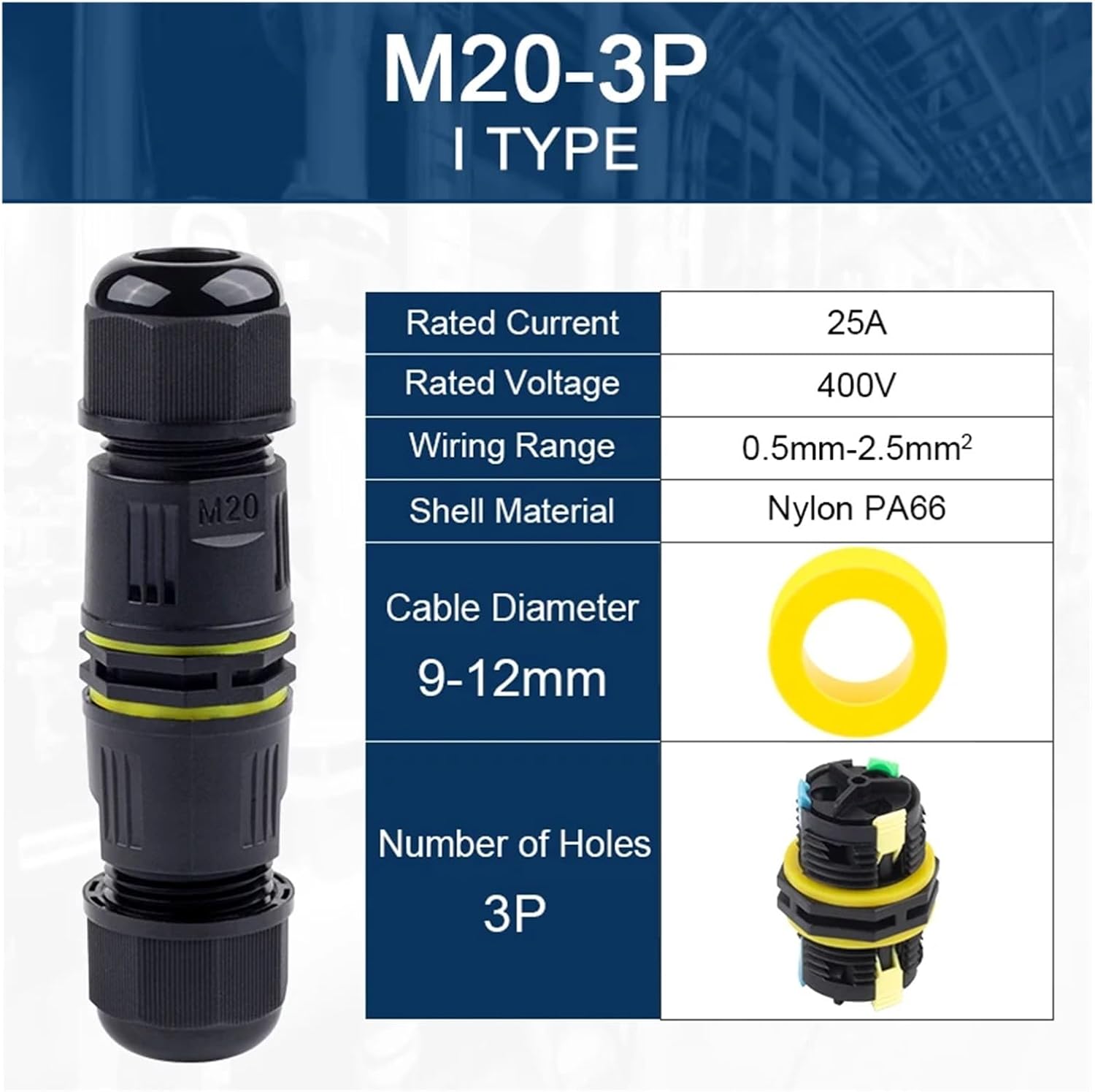 1PCS IP68 M20 Waterproof Cable Connector 2/3/Pin Quick Push-in Wiring Terminal Wire Connectors(M20-3P(9-12mm))
