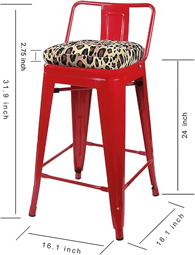 Miniatura 58 de GIA Taburete de metal con respaldo medio de 24 pulgadas de altura de mostrador con asiento de madera oscura, 1 paquete, color negro Negro -,Blanco