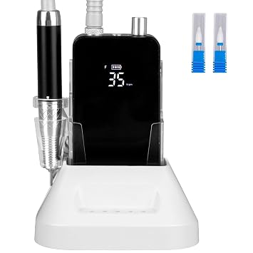 2-in-1 Brushless Nail Drill, AZ GOGO 35000RPM Professional Salon Electric Cordless Nail File Rechargeable Portable Nail Drill Machine for Gel/Acrylic Nails Black