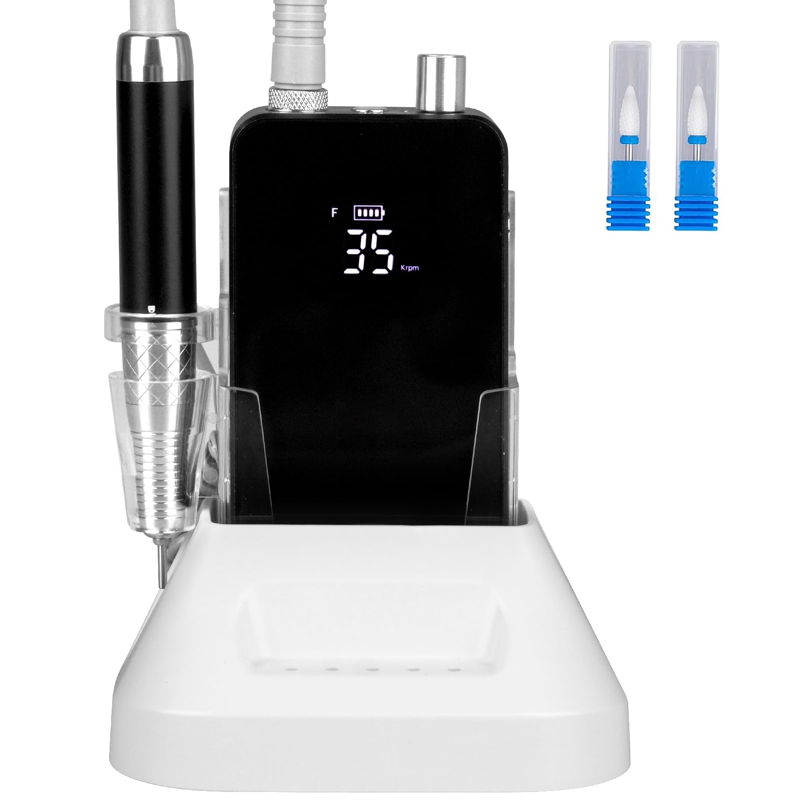 2-in-1 Brushless Nail Drill, AZ GOGO 35000RPM Professional Salon Electric Cordless Nail File Rechargeable Portable Nail Drill Machine for Gel/Acrylic Nails (Black)