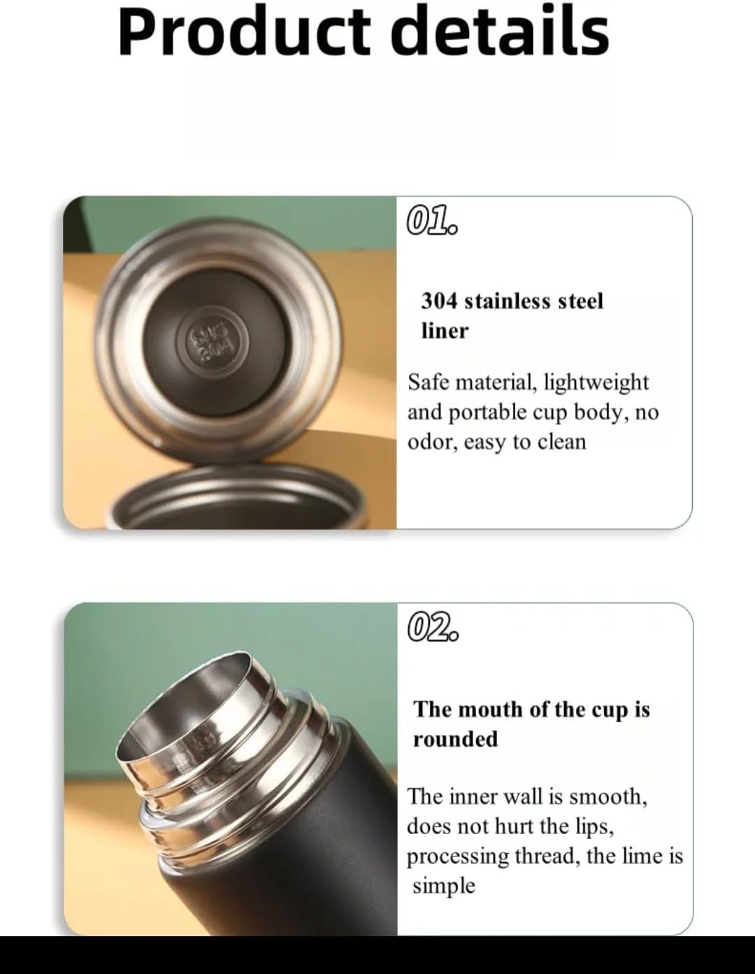 500ml Vacuum Flask Set with 2 Stainless Steel Cups – Leak-Proof Insulated Thermo Bottle, Double-Wall Vacuum, Keeps Drinks Hot or Cold for Hours, BPA-Free, Travel & Outdoor Use (black) - Image 2