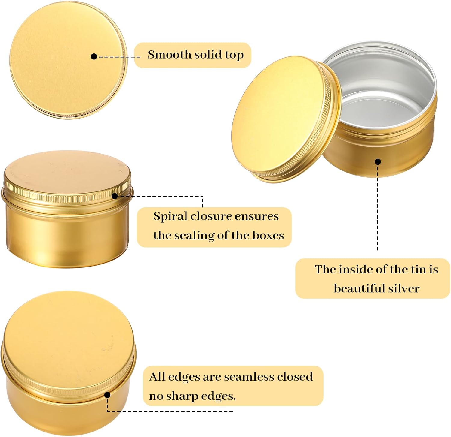Patelai Gold Aluminum Tin Cans 24 Pcs 4 oz Round Metal Tin Jar Containers Refillable Aluminum Storage Cans with Screw Lid and 10 Sheets Label Sticker for Salve Spice Candy Candle