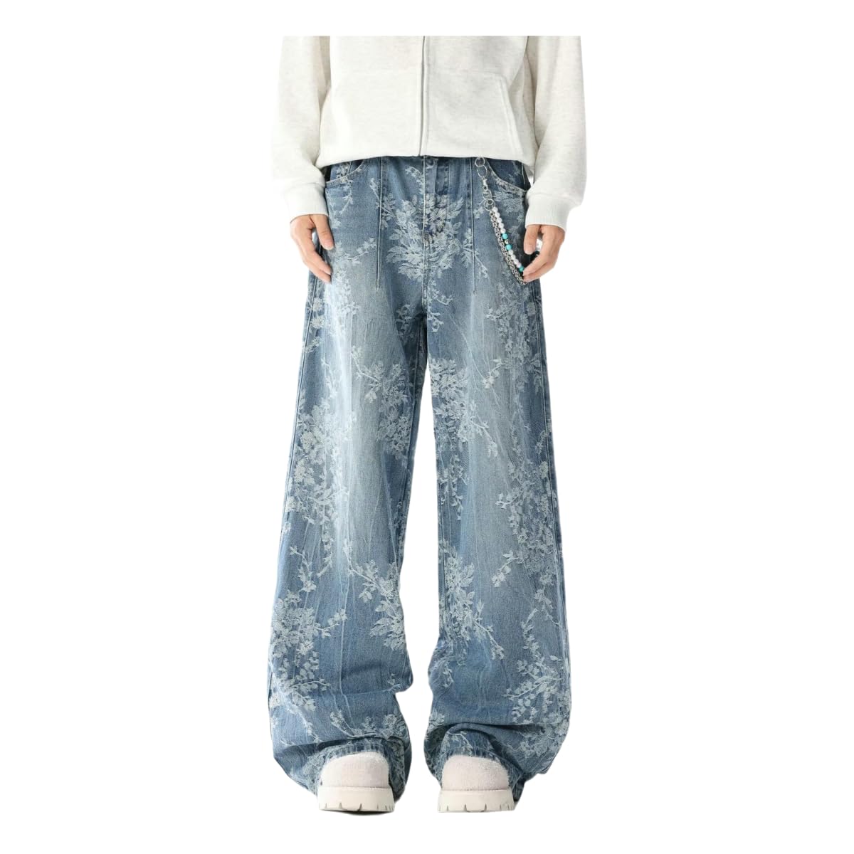 Dżinsy damskie z wysokim stanem, nadruk vintage, casualowe jeansy o prostym kroju, styl vintage