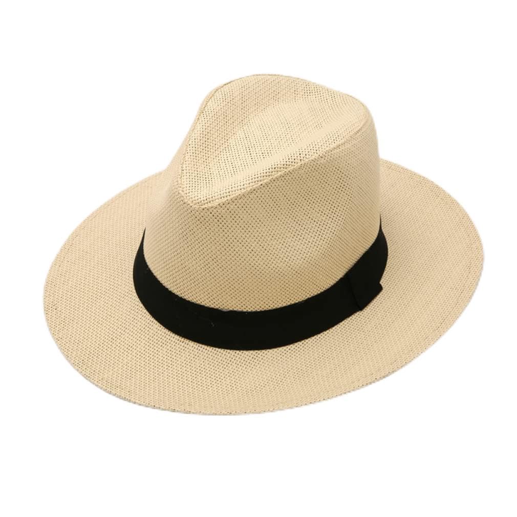 Cappello di Paglia da Uomo di Alta qualità Cappello da Sole Cappello da Spiaggia a Tesa Larga Cappello Pieghevole da Uomo Big Bone Cappello Fedora Plus Size Protezione Solare