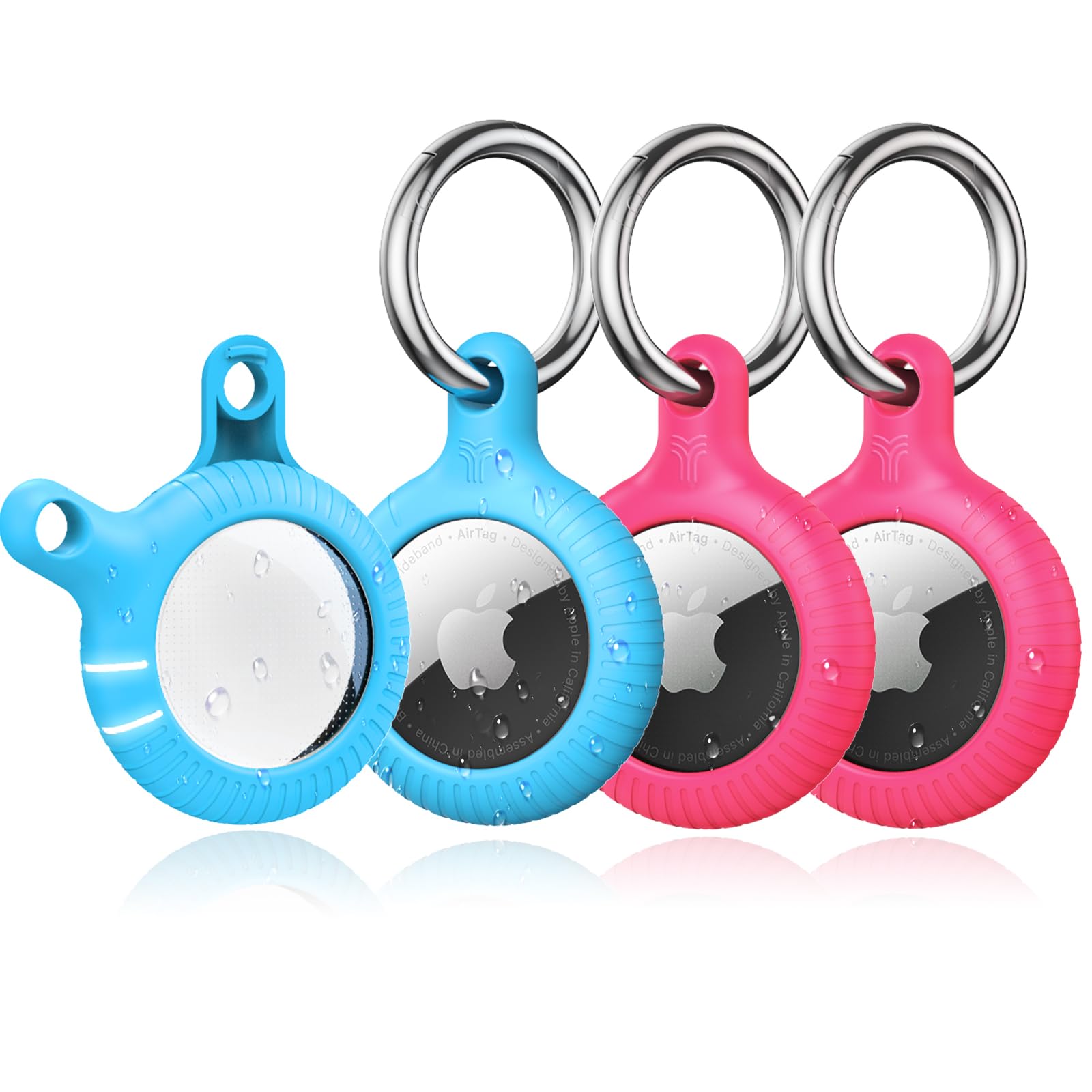 YOSH for Airtag Holder, Airtag Keyring [Twist Lock Design], Integrated Full Cover Anti-Scratch TPU Case 4 Packs, 30mm Metal Spring Keychain for Apple Air Tags 2021, Black & Dark Blue — view 14