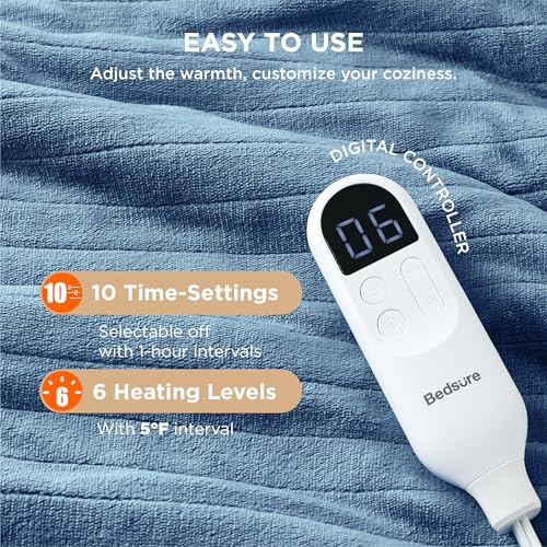 Image of Bedsure Electric Blanket Full Size - Soft Flannel Heated Blanket, Fast Heating with 10 Time Settings & 6 Heat Settings, Warm Gift for Grandma (72x84 inches, Blue)