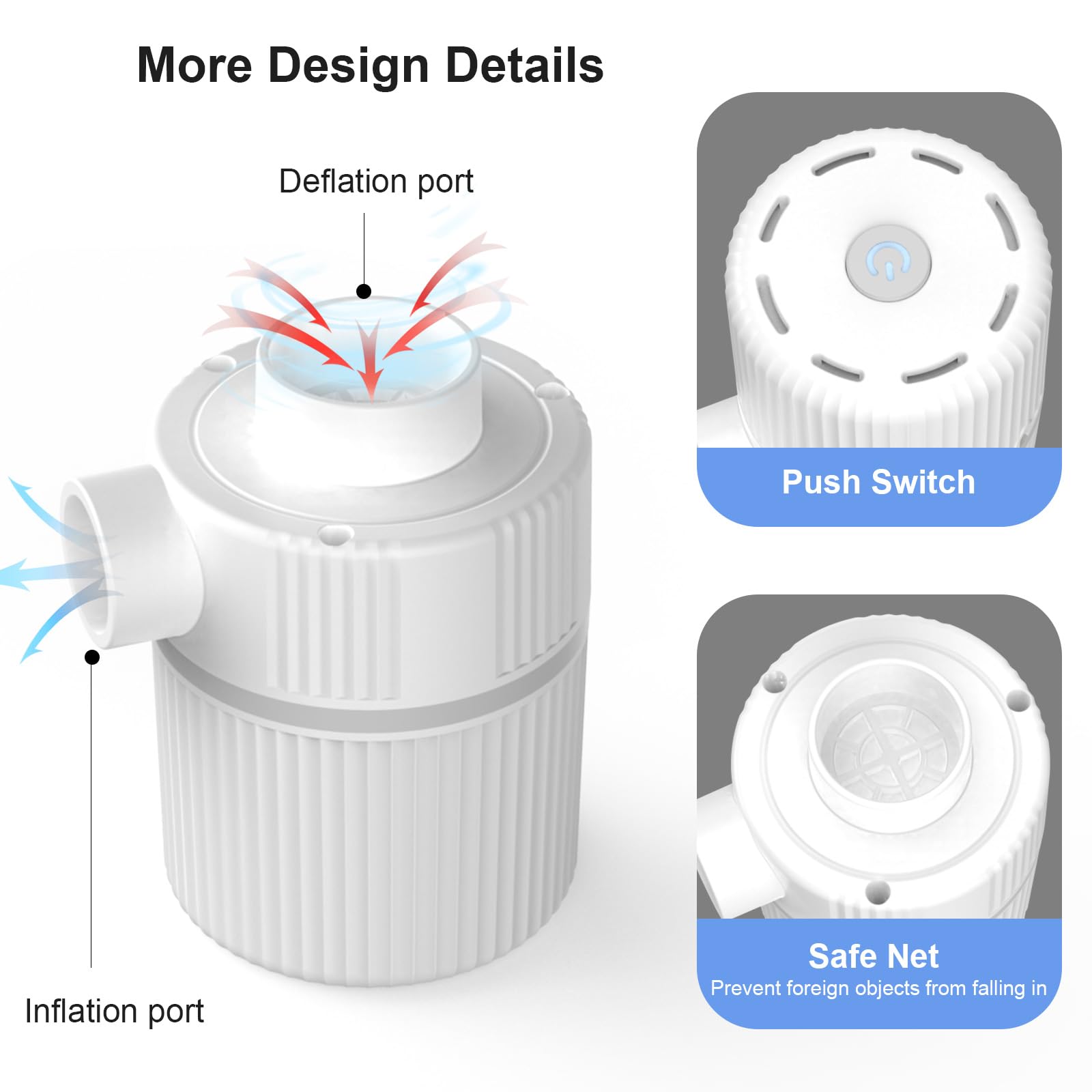 Pompa Sottovuoto da Viaggio, Pompa Elettrica Sottovuoto, 2-in-1 Doppia Funzione (Aspirazione e Gonfiaggio) con 3 Boccagli, per Sacchetti Sottovuoto Vestiti, Letti Gonfiabili,Ciambelle Piscina
