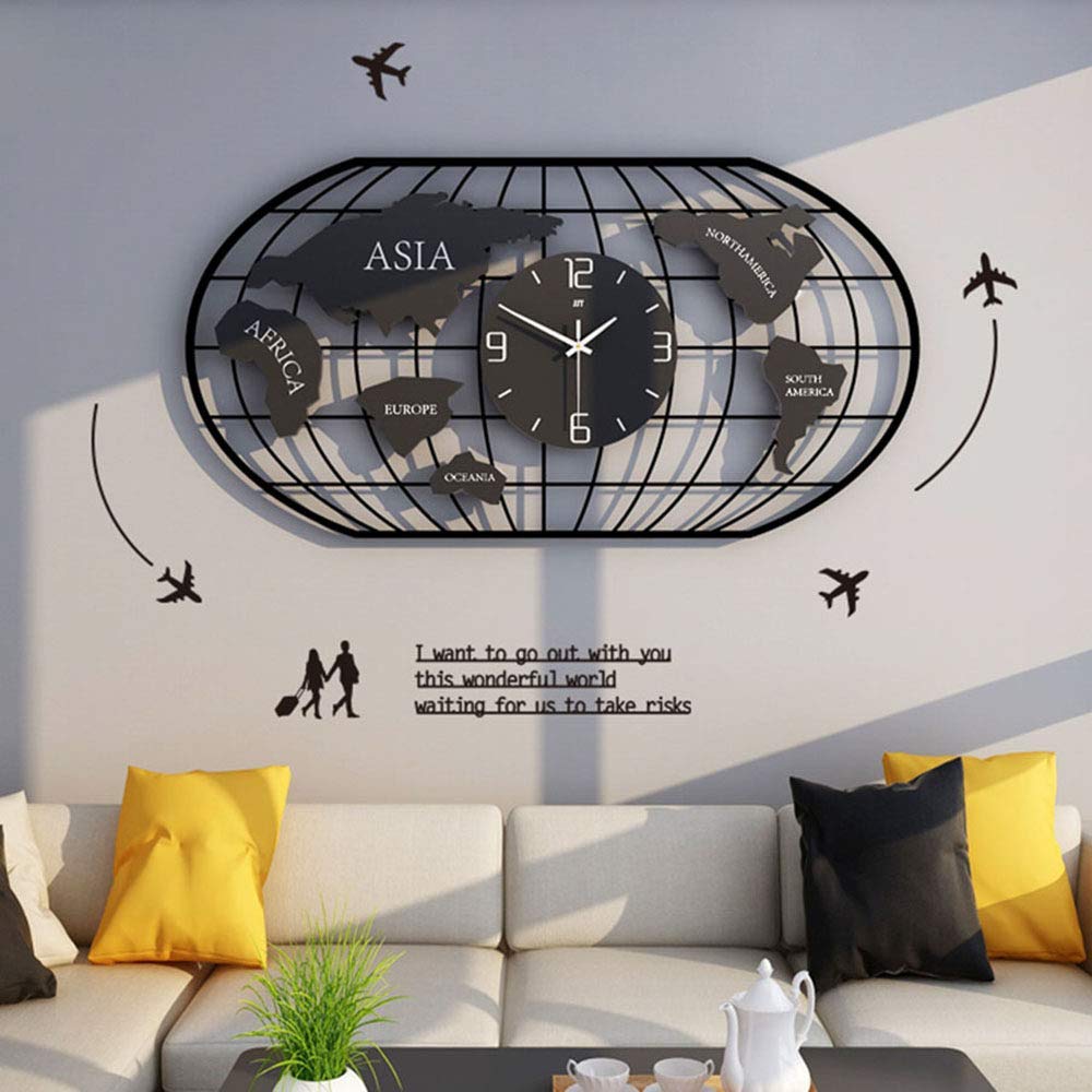 Horloge murale carte du monde sans tic-tac pour supprimer les bruits du bureau