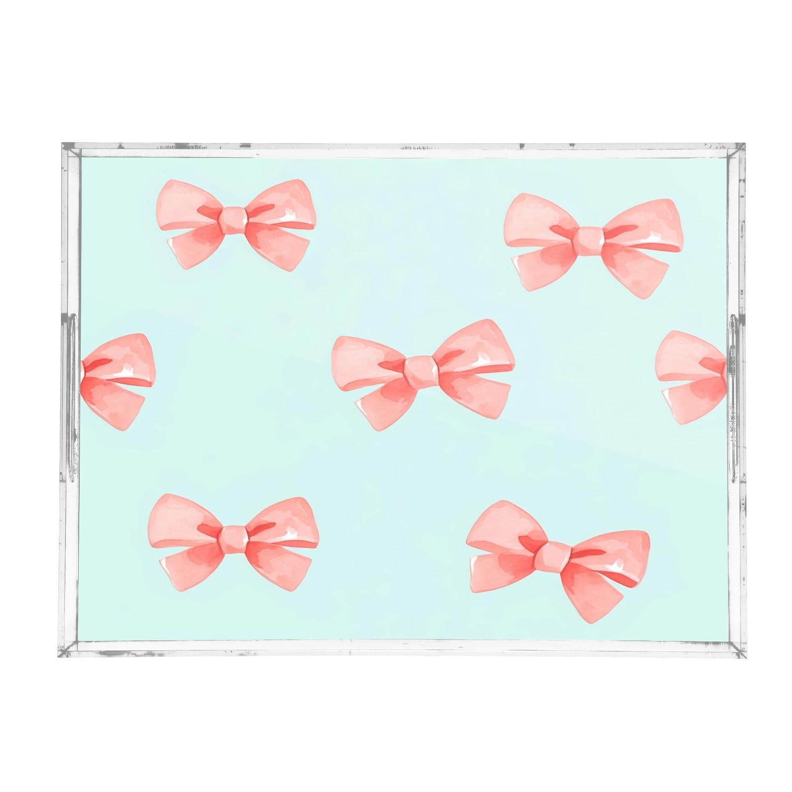 BOESI Graffiti Bow Pattern Acrylic Decorative Dining Tray, Acrylic Decorative Tray Organizer with Handle for Kitchen, Dining Room, Bathroom, Dresser