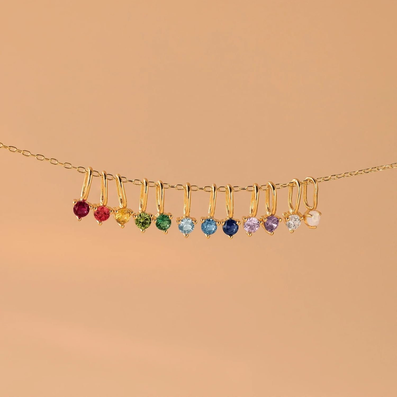 CAITLYNMINIMALIST 18K Gold Plated Dainty Birthstone Charm Mini 3mm Gemstone Pendant Gift for Women