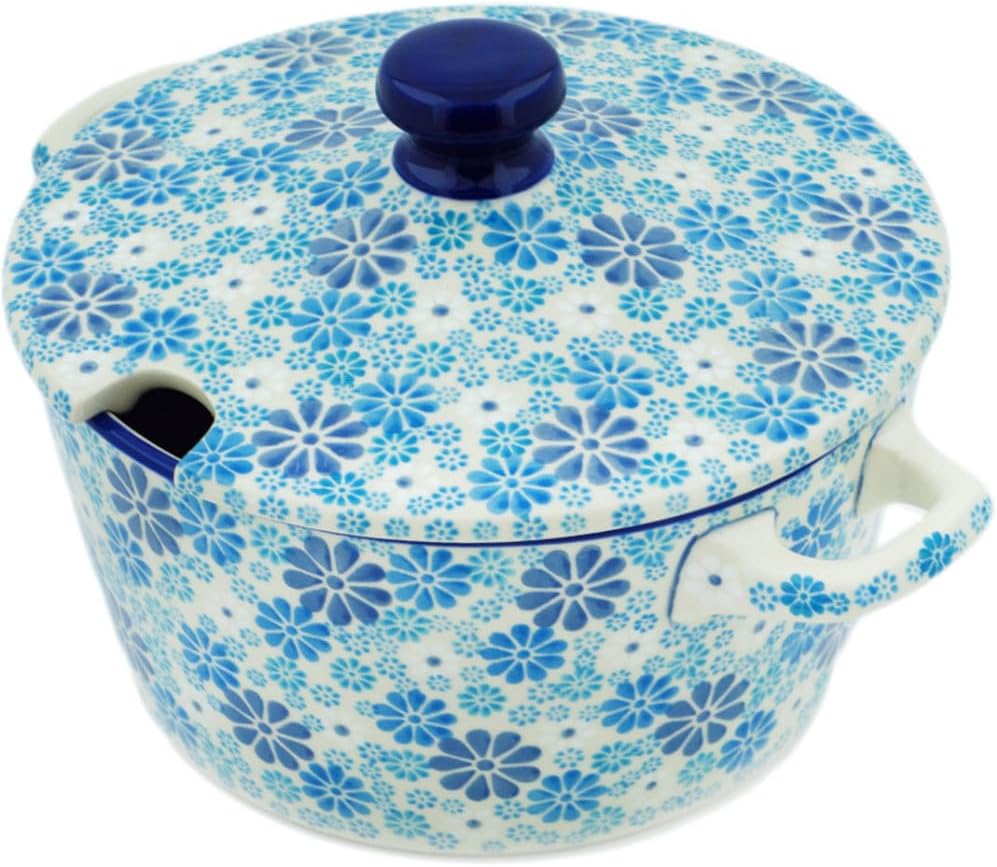 Polmedia Polish Pottery Tureen UNIKAT - Floating Flowers Pattern Handmade in Boleslawiec Poland by Ceramika Artystyczna + Certificate of Authenticity