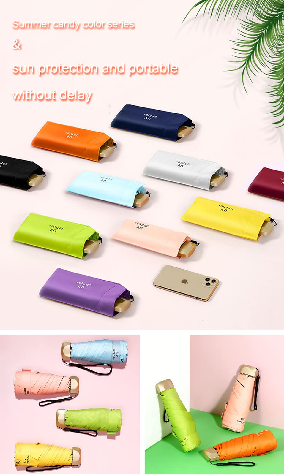 Paraguas Compacto de Viaje a Prueba de Viento, Paraguas Plegable Impermeable Anti-UV de 6 Varillas, Paraguas para Bolso de Mochila de Coche para Lluvia - Paraguas para Hombres y Mujeres