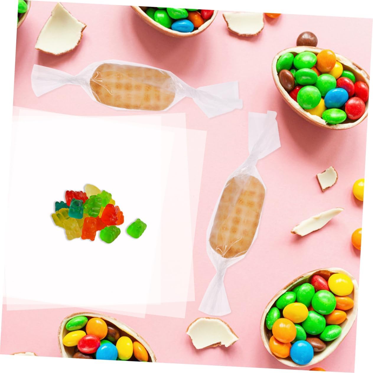 VILLFUL 100pcs Clear Cellophane Wrap Sheets Durable Candy and Wrapping for Homemade Treats Flower Bouquet Gift Packaging with High Transparency