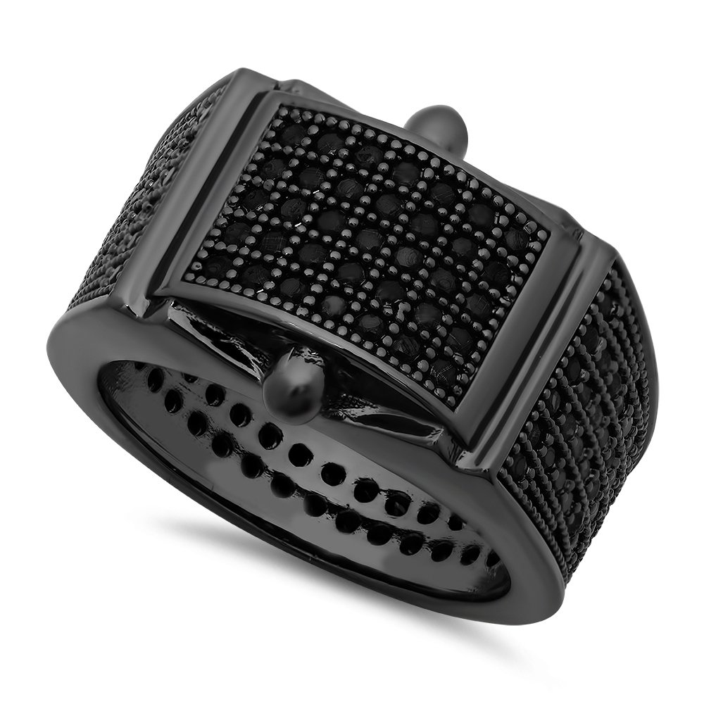 The Bling Factory Black Plated Micro-Pave Iced Out Cubic Zirconia Band Ring