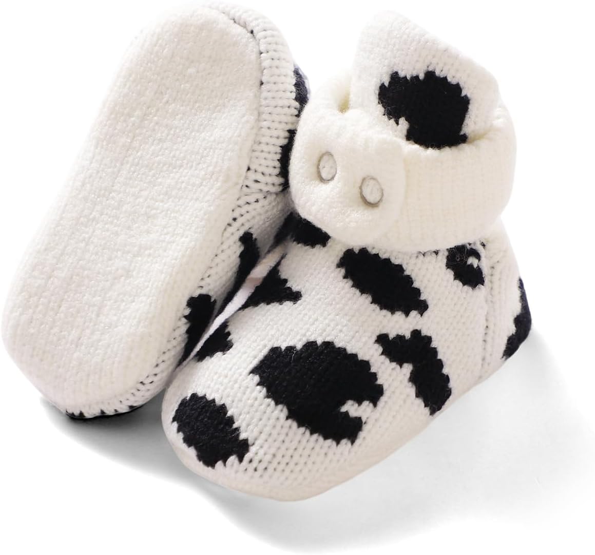 Avibae Cozy Baby Booties, Two Snap Closure Warm Infant Girl Boy Socks Bootie, Newborn Knit Shoes for 0-9 Months