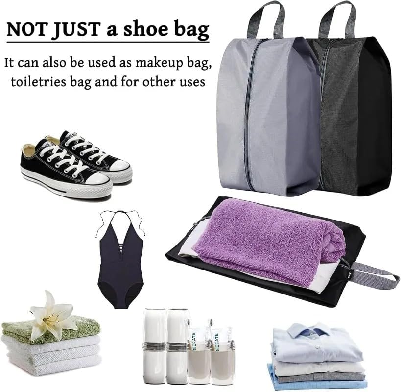 Boot Bag 10pc Foldable Shoes Storage Bags Travel Organizer Oxford Cloth with Sturdy Zipper Pouch Case Waterproof(Black)