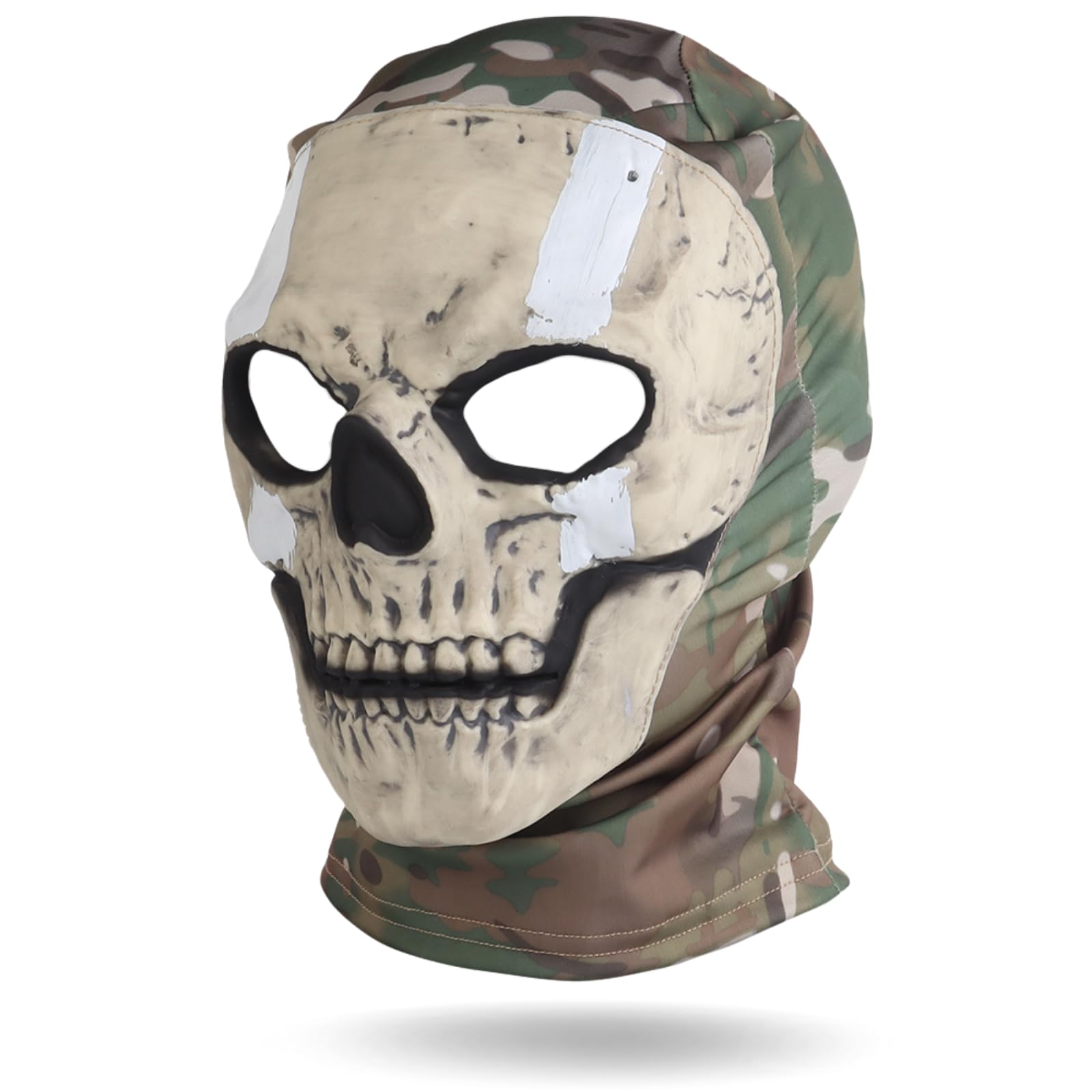 Ghost Balaclava Tactical Mask, Anti-Impact Silicone Faceshield with Elastic Fabric, Anti-Fog Clear Lens, Padded Eye, Breathable Mouth(W-CP)