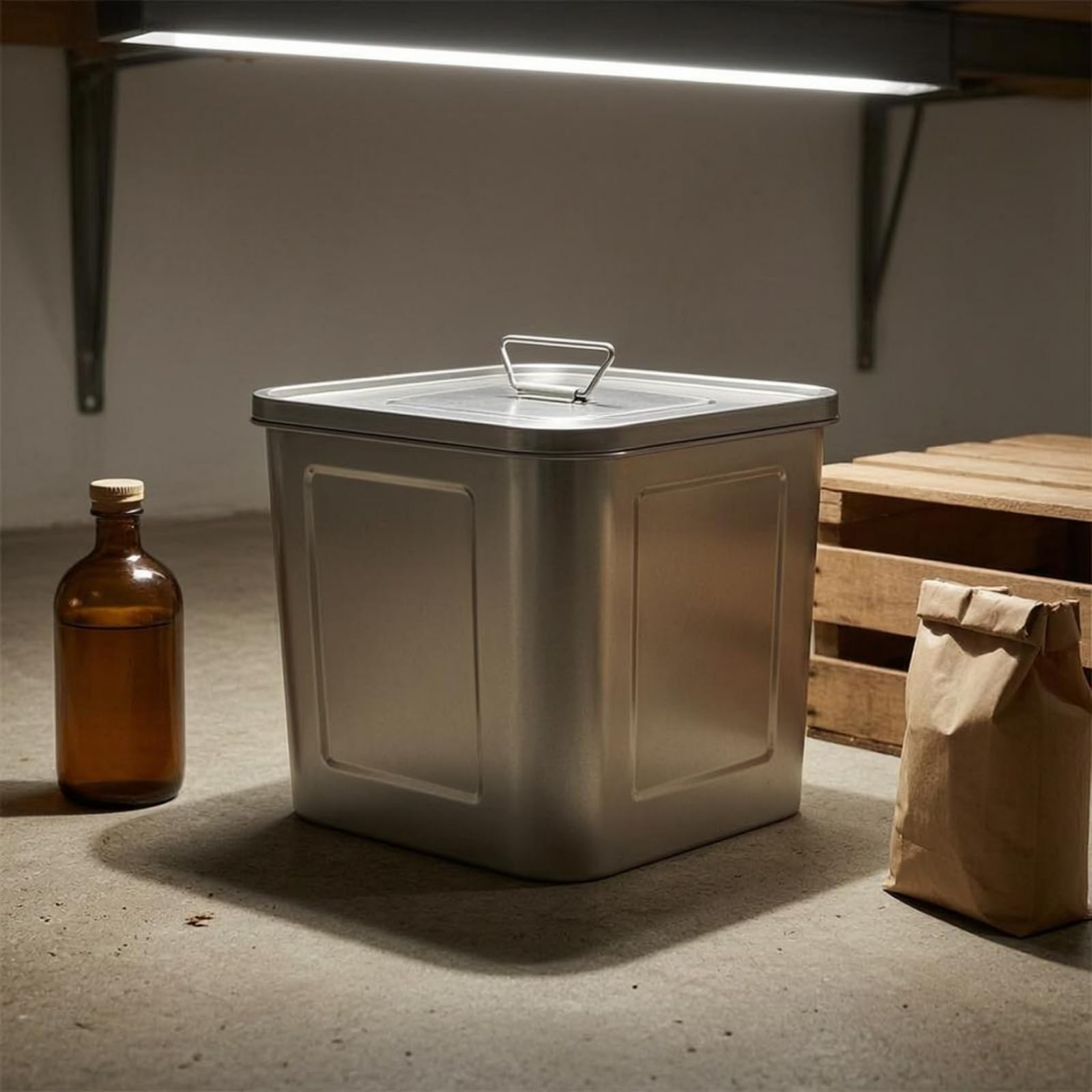 Versiegelter Aufbewahrungsbehälter Edelstahlvorratsdose Vorratsbehälter mit Tragegriff Rechteckig Mattierte aus 201, 30 30 40cm【36L】, Quadratischer Erhöhter Eimer Mit Schnalle