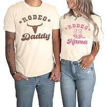 Vintage Western Cowboy Couples T-Shirts Matching Couples Rodeo Tees Tops Funny Letter Rodeo Mama Rodeo Daddy Shirts