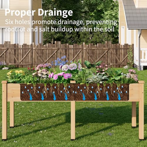 Image of Wood Raised Garden Bed, 72x24x30in Elevated Wooden Planter Box with Legs Standing Growing Bed for Backyard, Patio, Balcony with Bed Liner, 200 Pound Capacity