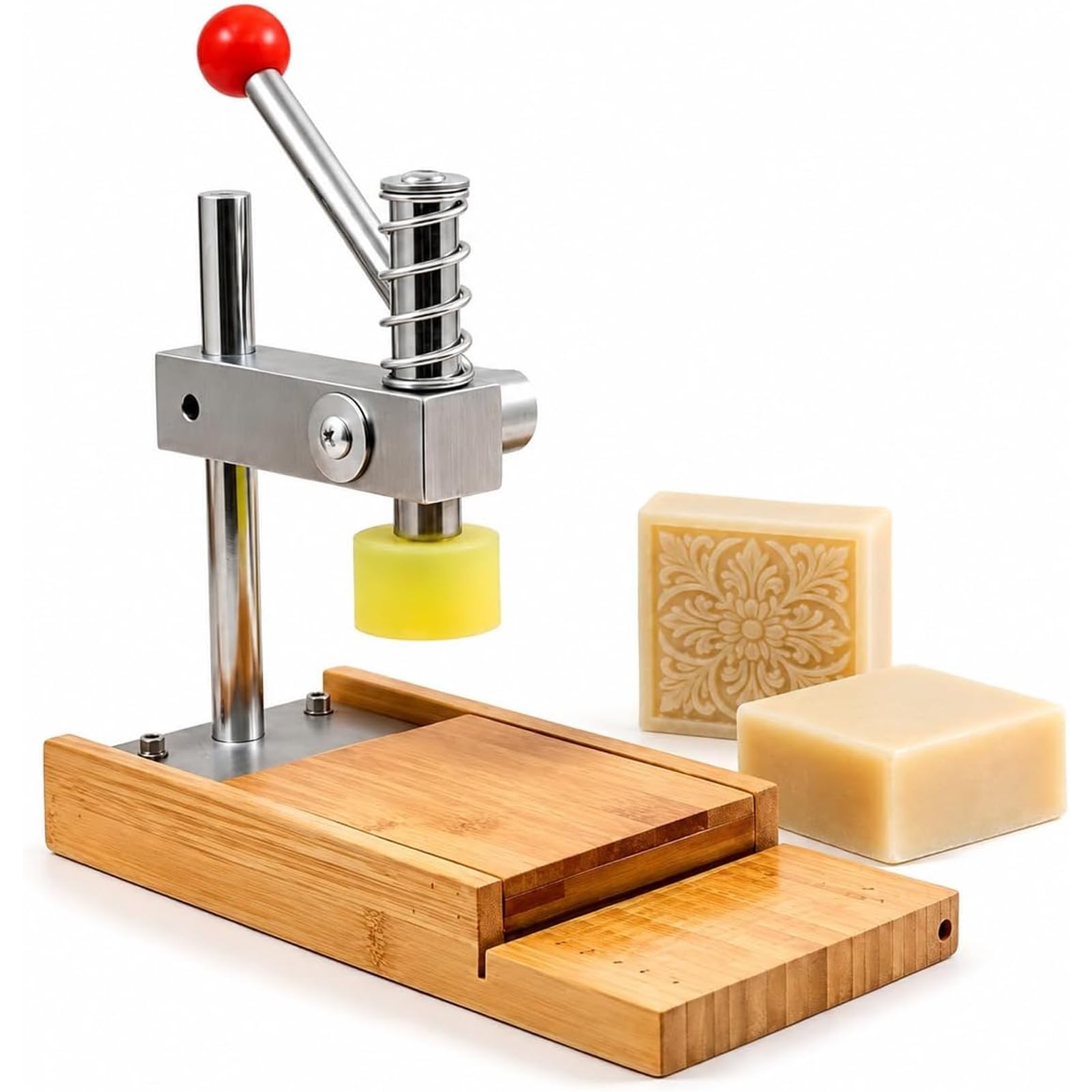 Máquina Manual para Estampar Jabón, Molde No Incluido, con Resorte De Recuperación, Graba En Relieve Barras De Jabón Macizas, Plataforma Deslizante De Bambú, para El Hogar Y Pequeños Talleres