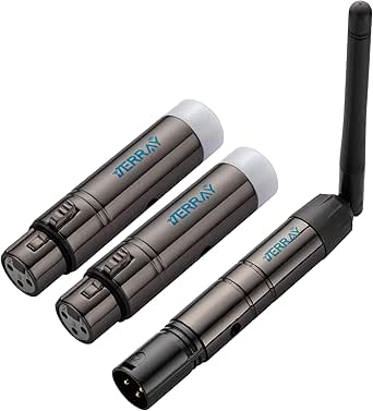JERRAY 3Pcs Wireless DMX Dfi DJ 2.4G 2 Receivers & 1 Transmitter No Delay Lighting Controller for DJ Disco Party, Moving Heads, PAR Lights
