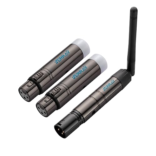 JERRAY 3Pcs Wireless DMX Dfi DJ 2.4G 2 Receivers & 1 Transmitter No Delay Lighting Controller for DJ Disco Party, Moving Heads, PAR Lights - 7 Group ID, 1000ft Range (Includes Power Adapters)