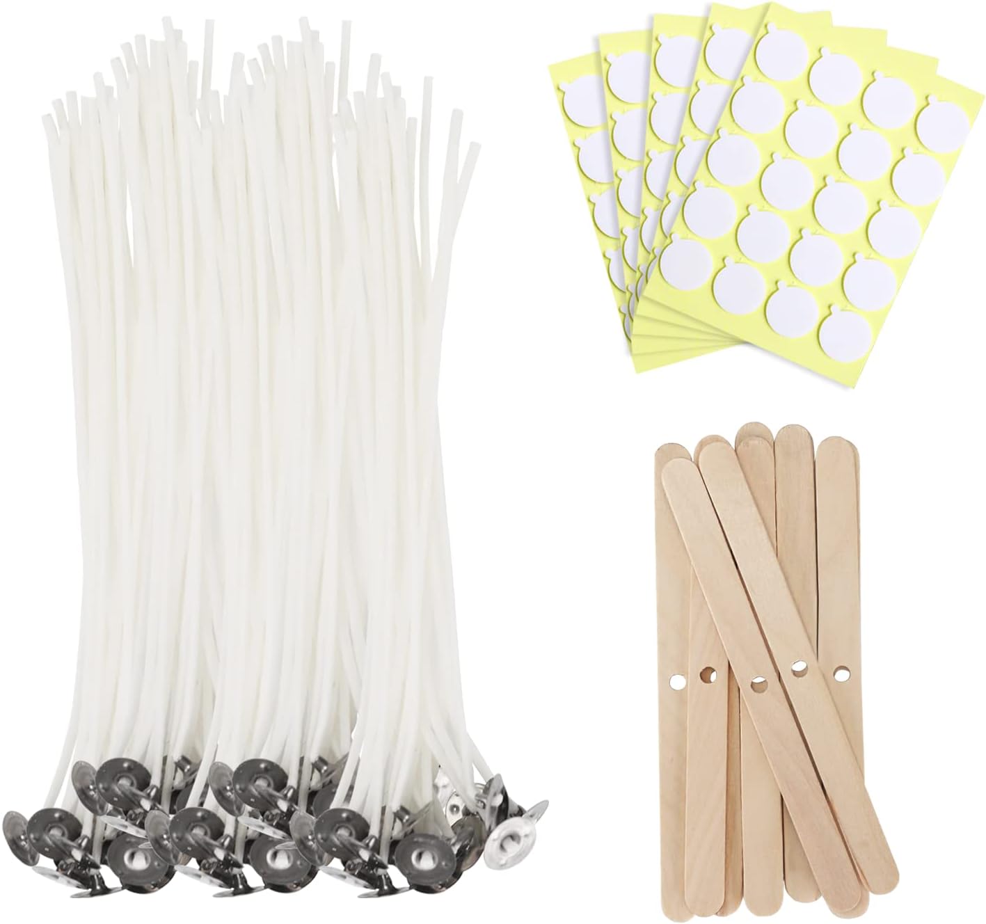 Pabilos para velas JEAWIWI 8 pulgadas 100 piezas con adhesivos y soportes