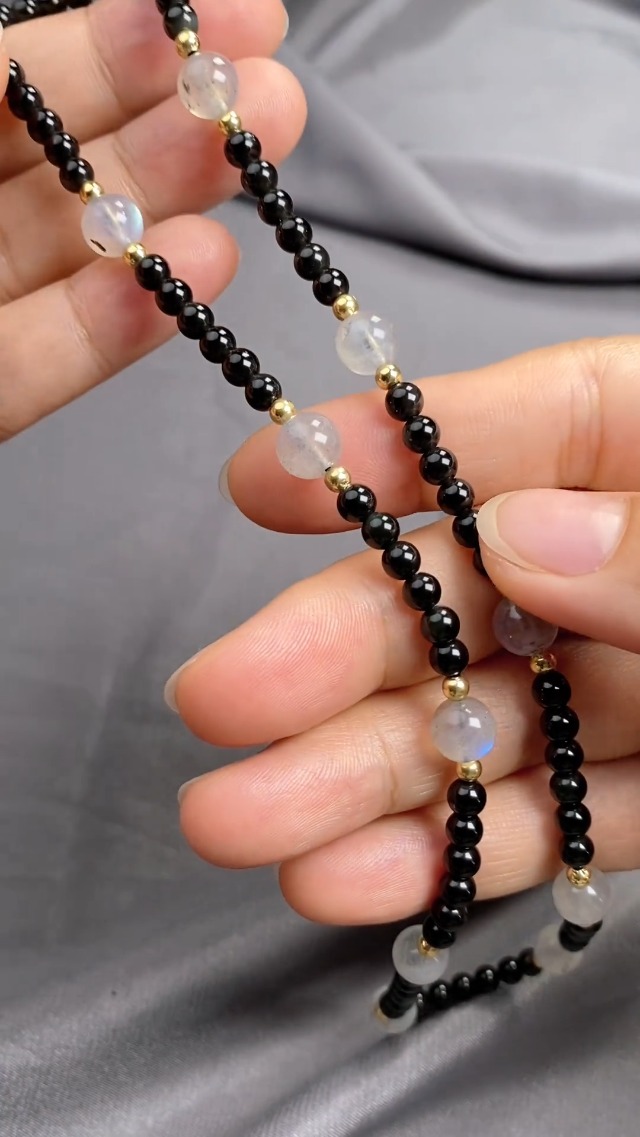 Jewever Moonstone & Black Obsidian Choker Necklace - Crystal Healing Stone Bead Necklace For Women | 43-48cm Length - View #9