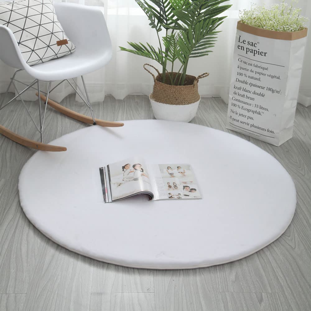 Hochflor Teppich Wohnzimmerteppich Langflor - Teppiche Für Wohnzimmer Flauschig Shaggy Schlafzimmer Bettvorleger Carpet,Weiß,∅ 80 cm