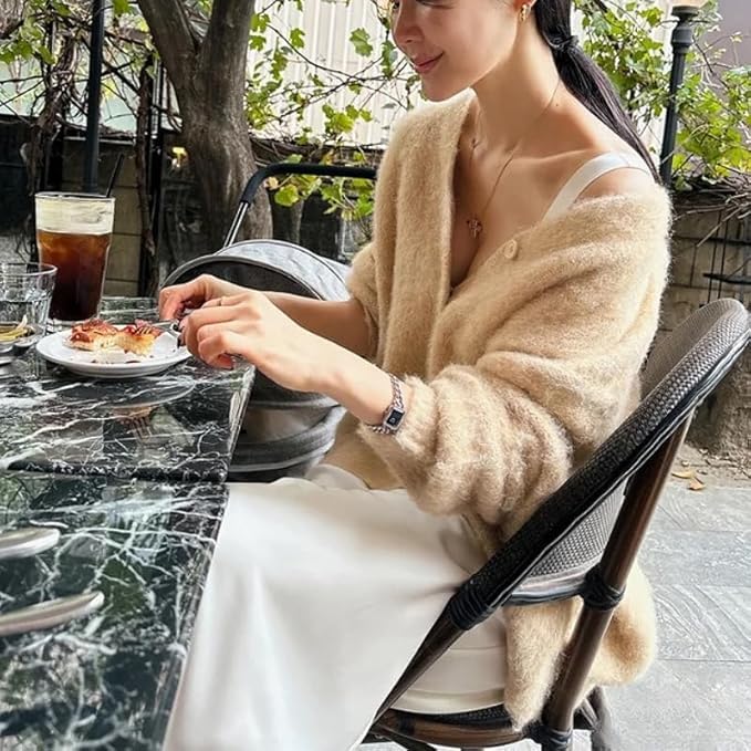 Image of Womens Fuzzy Sweaters Cardigan V-Neck Button Down Oversized Mohair Sweater Casual Y2k 2026 Fall Winter