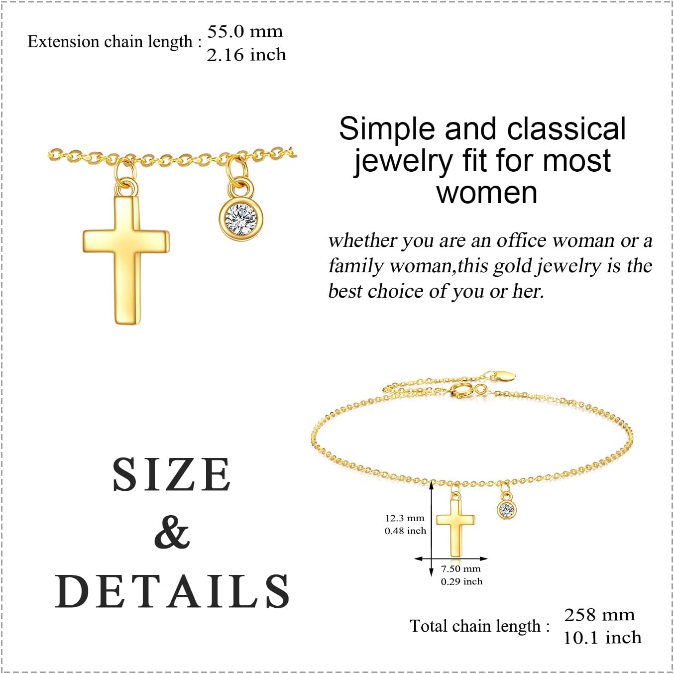 KECHO Cross/Pearl/Butterfly/Heart Bracelet for Women 10K/14K Gold Christian Sideways Cross Bracelets Danity Religious Link Chain Jewelry Gifts (Simple cross bracelet)