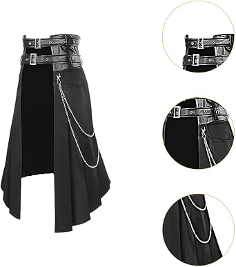 Men's Gothic Punk Skirt Hip Hop Fashionable Adults Long Skirt Daily Half Skirt, XL Black