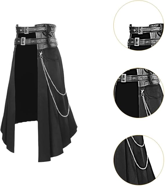 Men's Gothic Punk Skirt Hip Hop Fashionable Adults Long Skirt Daily Half Skirt, XL Black