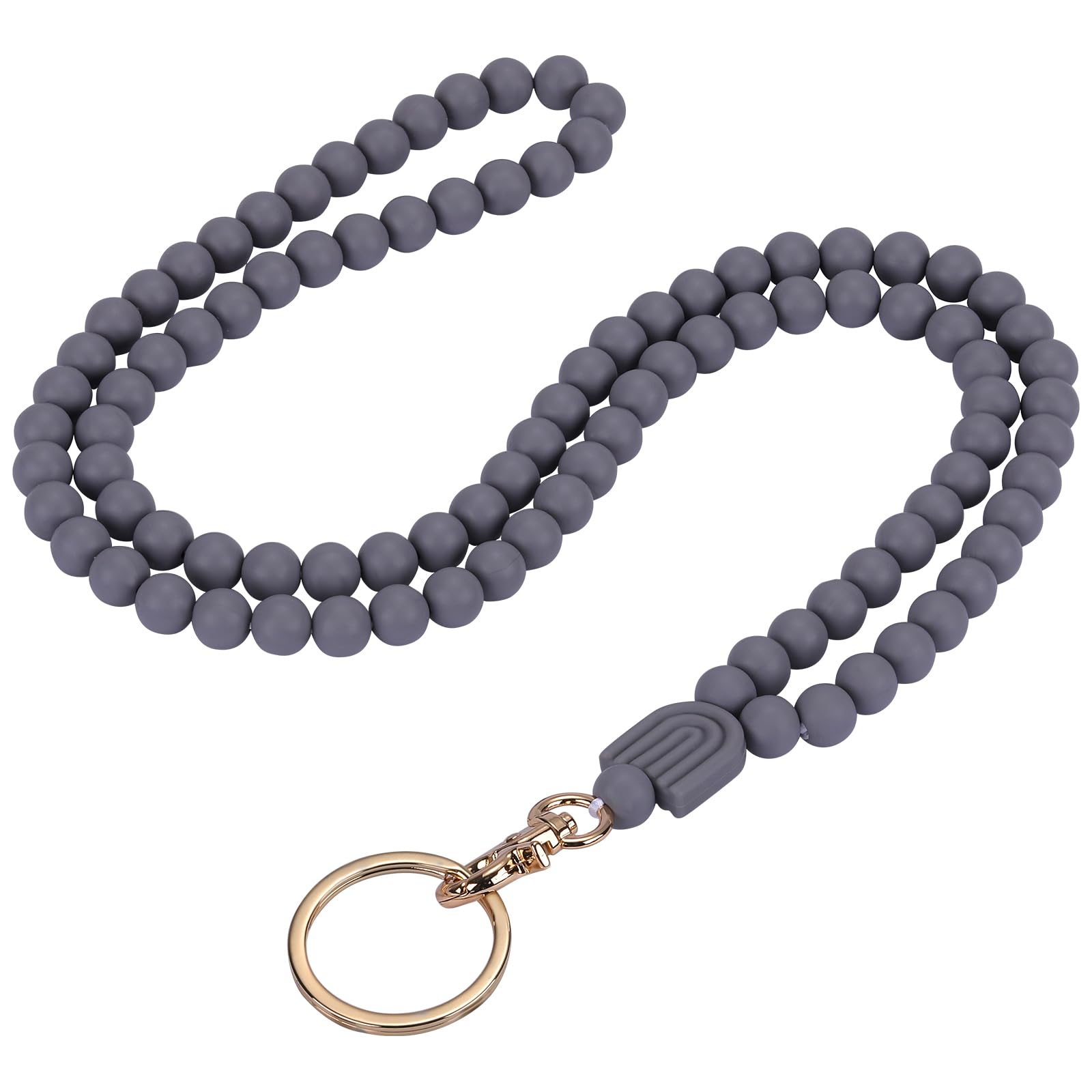 LEGENTLISUR Silicone Beaded Lanyard for Women Silicone Lanyard of ID Card Cute Silicone Lanyards Office Lanyards for ID Badges and Keys for Women Teachers Gift(Light Grey)
