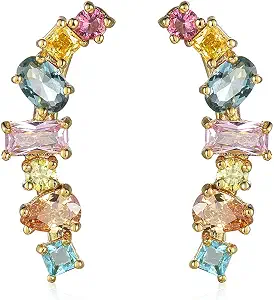 Colorful Crystal Climber Earrings for Women Cubic Zirconia Hoop Dangle Statement Jewelry