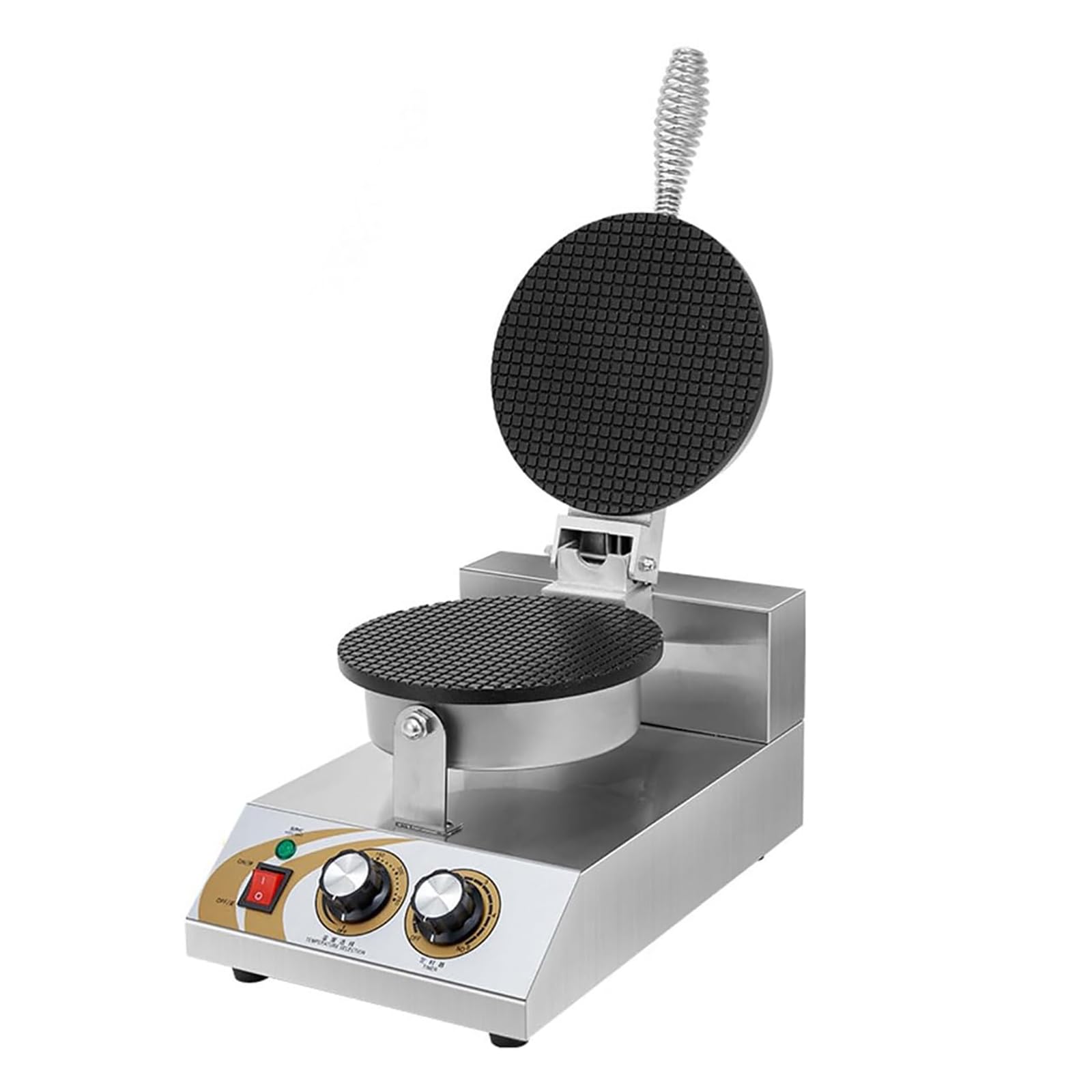 Máquina eléctrica para Hacer Conos de gofre, máquina Comercial para Hacer Conos de Helado de 1200 W con Revestimiento Antiadherente, Ajuste de Temperatura de 50 a 250 ℃/temporizado,