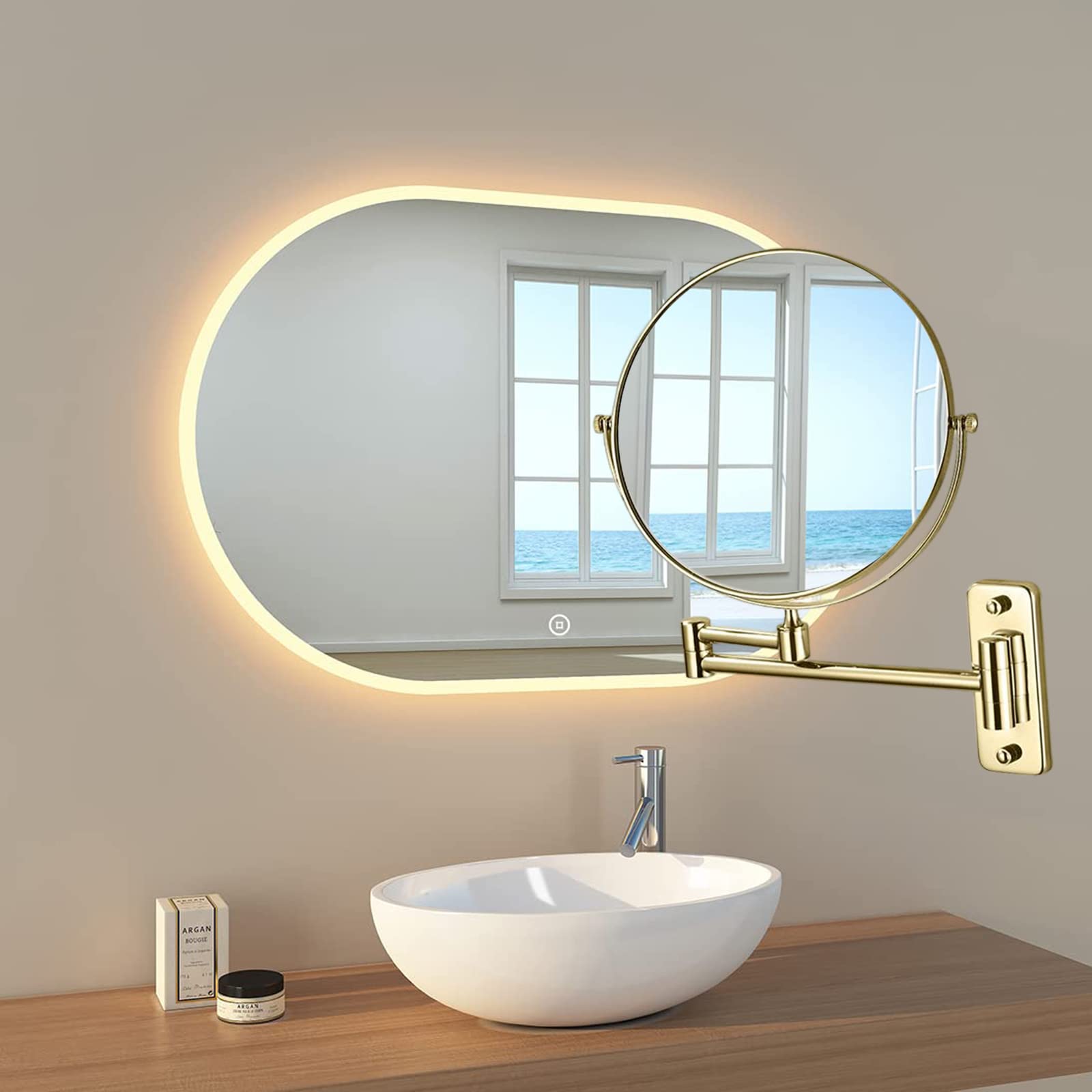 Specchio cosmetico con ingrandimento a 360°, orientabile su entrambi i lati, montaggio a parete ed estensibile, per bagno e toeletta