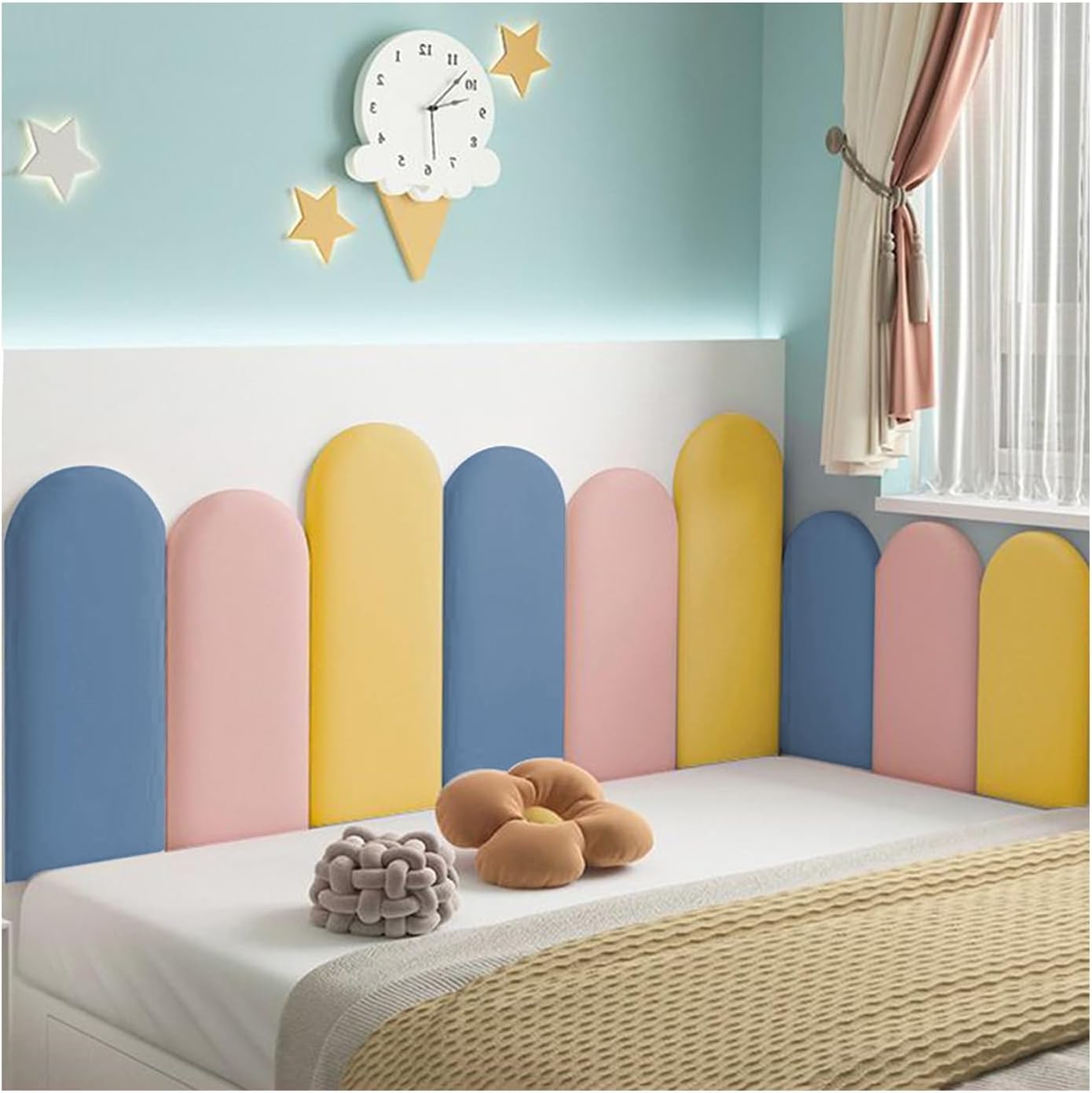 Peel and Stick Headboard Waterproof Padded Wall Panels 3D Self Adhesive Wall Sticker Anti-Collision Kids Room Headboard for Wall Decoration
