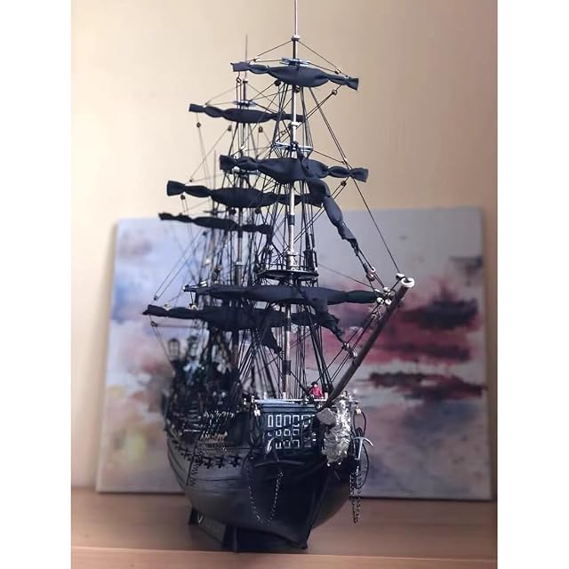 Foto 8 de 8 de BAUBAUPLAY Puzzle 3D de madera de barco pirata, 1/50 escala Steampunk Black Pearl barco pirata